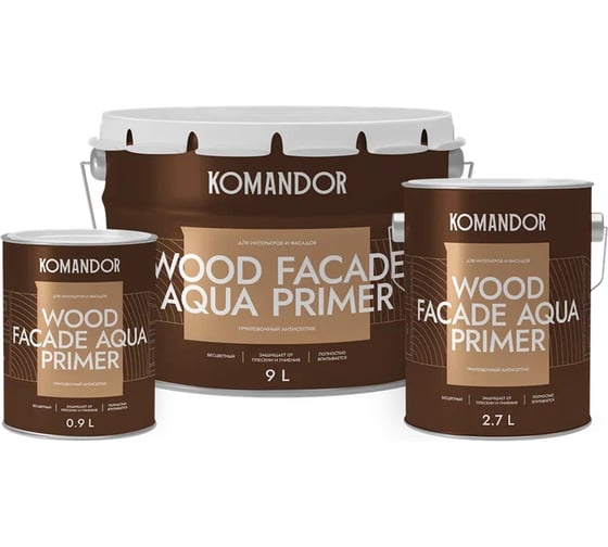 Грунтовка-антисептик KOMANDOR WOOD FACADE AQUA PRIMER 9 л 271044