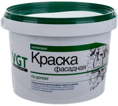 Акриловая краска по дереву VGT ВД-АК-1180 ФАСАДНАЯ, белая, матовая, 3 кг 7342