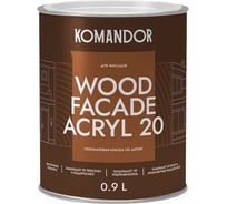 Краска по дереву KOMANDOR WOOD FACADE ACRYL 20 база С, 0.9 л 271054