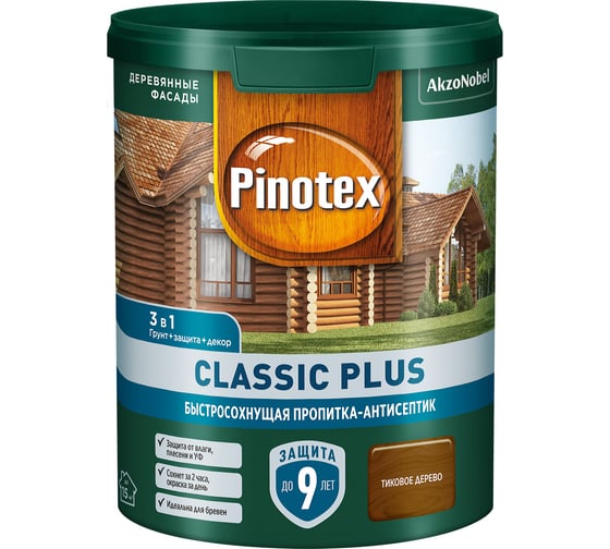 Быстросохнущая пропитка-антисептик 3в1 PINOTEX CLASSIC PLUS (тиковое дерево; 0.9 л) 5727890