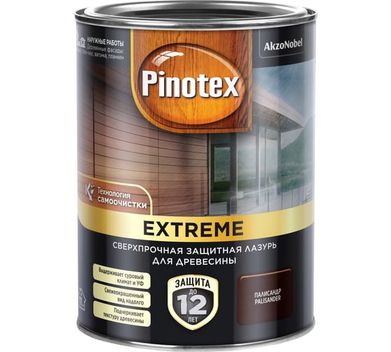 Лазурь с эффектом самоочистки для защиты древесины PINOTEX EXTREME (палисандр; 0.9 л) 5351730 1