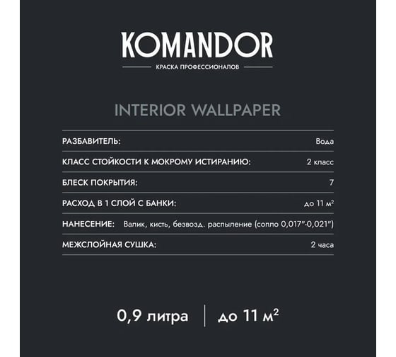 Краска KOMANDOR INTERIOR WALLPAPER для обоев БАЗА C 2,7 л 271016