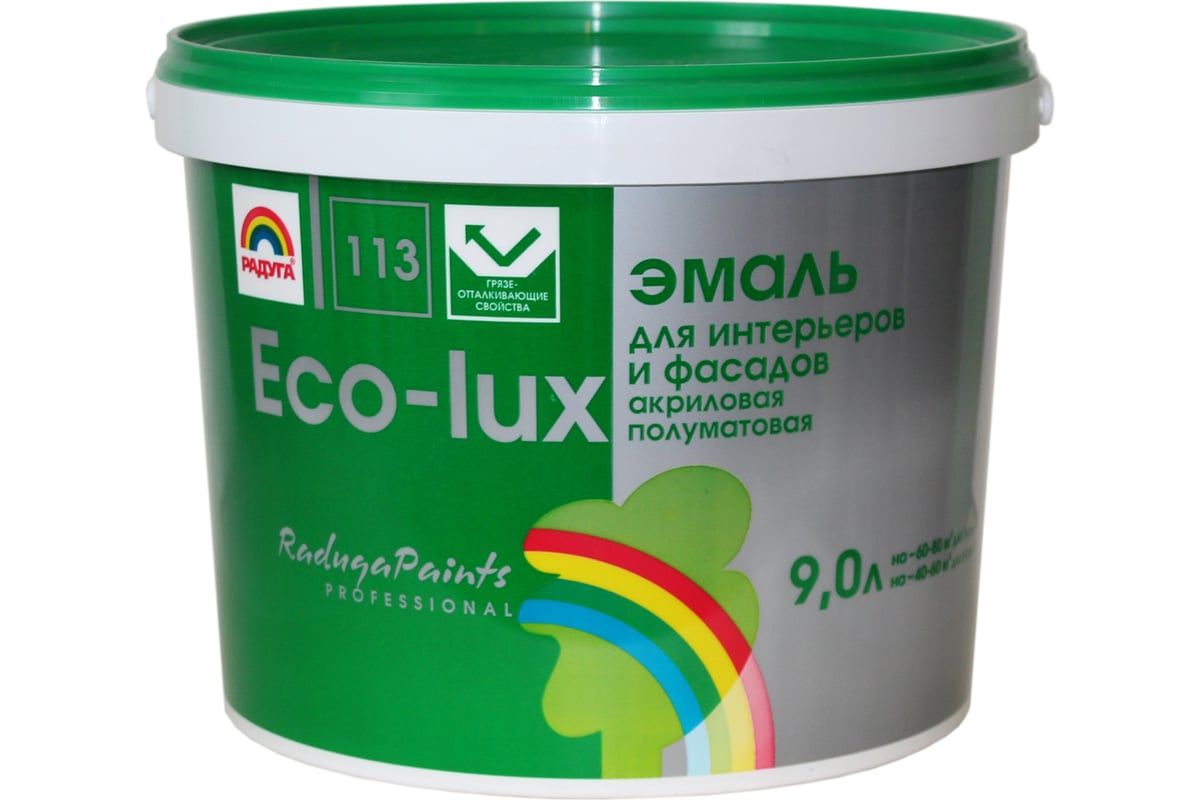 Универсальная эмаль Радуга Эко-Люкс ВД-АК 113 База А 9 л, под колеровку  4607017510636