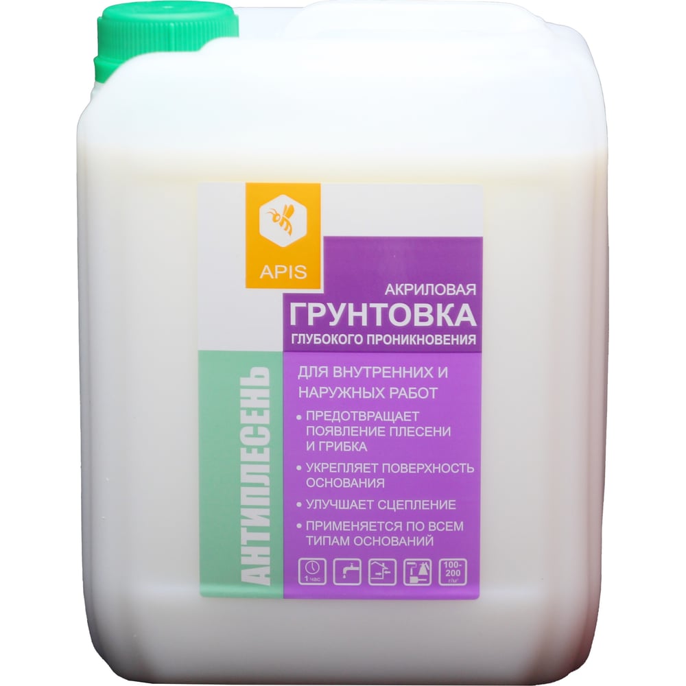 Грунтовка глубокого проникновения APIS Антиплесень, белый, канистра 5 ...