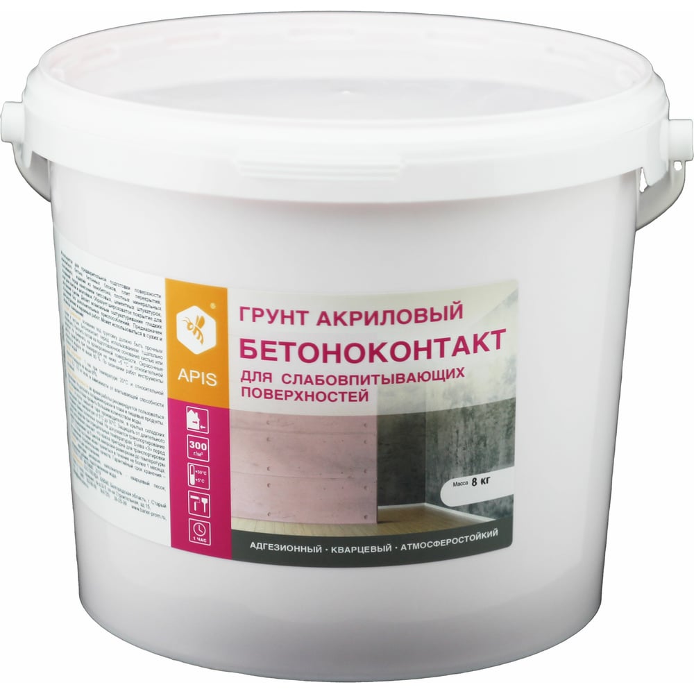 Акриловый грунт APIS БЕТОНОКОНТАКТ кварцевый, для внутр. и наруж. работ ...