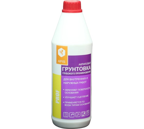 Грунтовка глубокого проникновения APIS Prof, розовый, бутылка 1 кг 4665296510938