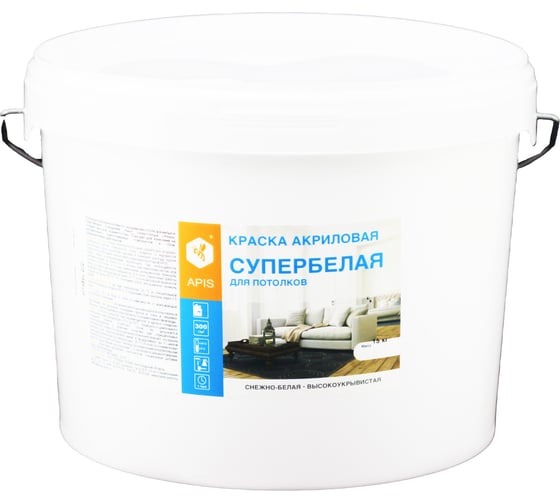 Акриловая краска для потолков APIS супербелая, ведро 15 кг 4665296515056 1