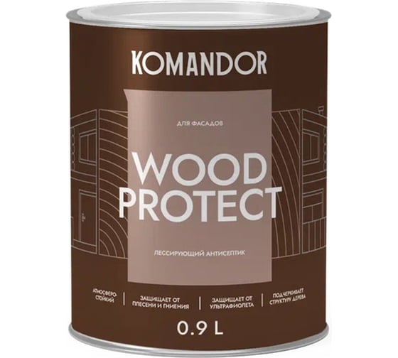 Антисептик лессирующий KOMANDOR WOOD PROTECT 0,9 л 271045