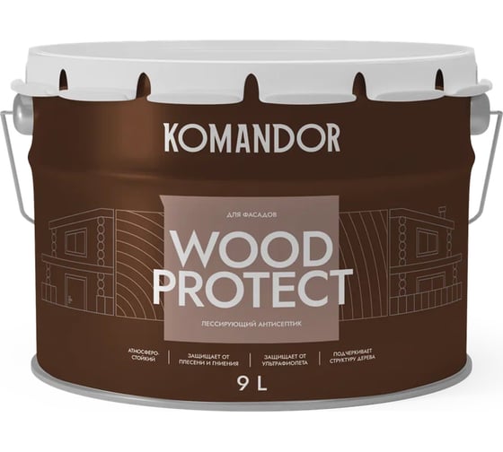 Антисептик лессирующий KOMANDOR WOOD PROTECT 9 л KOMANDOR 271047