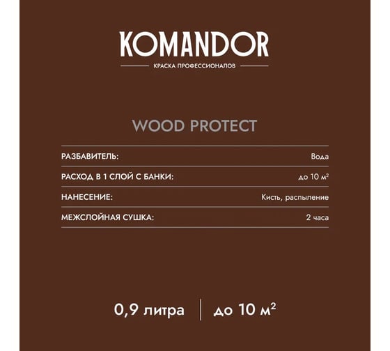Антисептик лессирующий KOMANDOR WOOD PROTECT 9 л KOMANDOR 271047