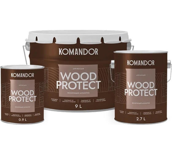 Антисептик лессирующий KOMANDOR WOOD PROTECT 9 л KOMANDOR 271047