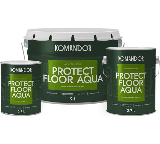 Эмаль для пола KOMANDOR PROTECT FLOOR AQUA база A 9 л 271037