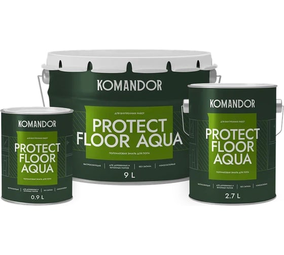 Эмаль для пола KOMANDOR PROTECT FLOOR AQUA база C 0,9 л 271038