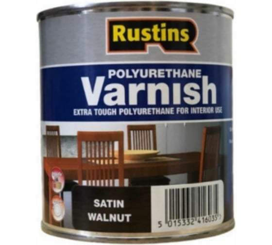 Полиуретановый лак Rustins полуматовый, Poly Varnish Satin Walnut, цвет: орех, 500 мл 03217 1