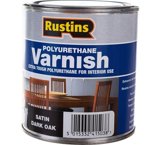 Полиуретановый лак Rustins полуматовый, Poly Varnish Satin Dark Oak, цвет: темный дуб, 500 мл 03223
