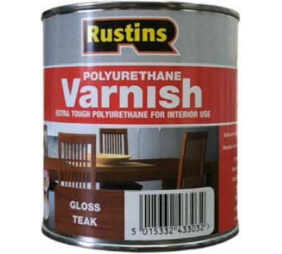 Полиуретановый лак Rustins глянцевый, Poly Varnish Gloss Teak, цвет: тик, 500 мл 03201