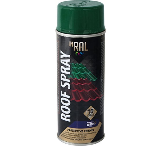Аэрозольная эмаль для крыши InRal ROOF SPRAY зеленый мох RAL6005, 400 мл 26-7-7-004