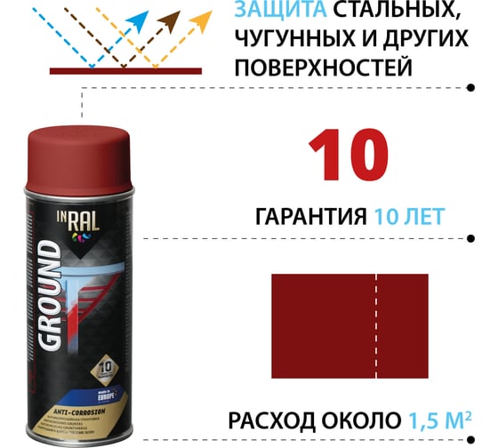 Аэрозольный антикоррозийный грунт InRal GROUND, красный RAL3009, 400 мл 26-7-2-004
