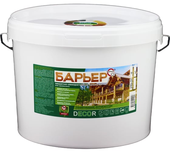 Защитно-декоративный антисептик БАРЬЕР DECOR оливковый, ведро 10 кг 4665296514745 1