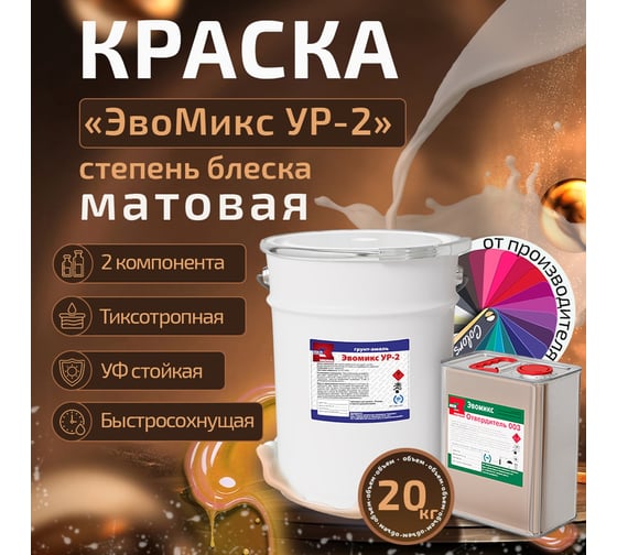 Грунт-эмаль Эвомикс полиуретановая двухкомпонентная матовая 20 кг УР 2 RAL 5005 Сигнальный синий 20КПМR5005