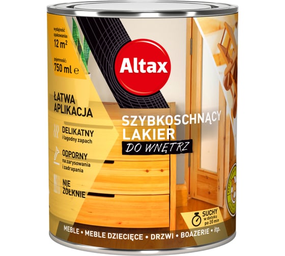 Лак ALTAX для внутренних работ, на акрил., глянцевый, 750 мл 50823-00-000075