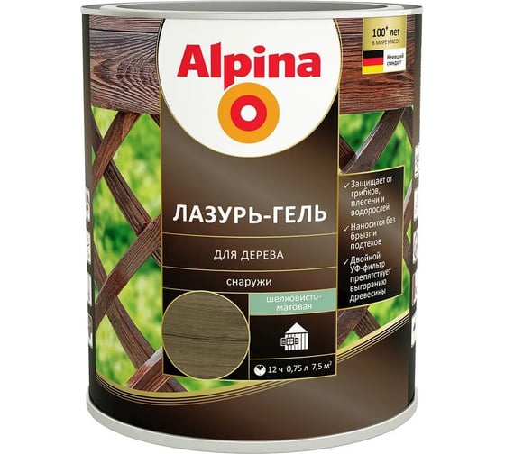 Лазурь-гель для дерева Alpina AP Черный, 0.75 л 948103850
