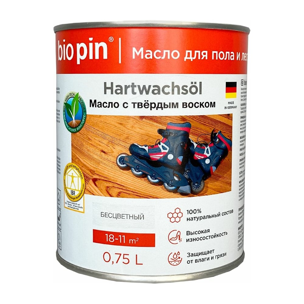 Масло для пола с твердым воском BIO PIN 1910 Hartwachsol бесцветное 0 ...