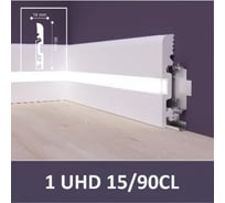 Плинтус СОЛИД Solid UHD полимерный напольный под подсветку, полимерный ультравысокой плотности, белый, 2,0м крепится на клипсы 1 UHD 15/90СL