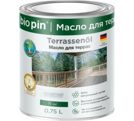 Масло для террас BIO PIN 4010 Terrassenol в цвете МОРЕНЫЙ ДУБ 0,75 л 40101C104