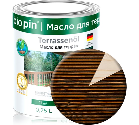 Масло для террас BIO PIN 4010 Terrassenol в цвете мореный дуб 2 л 40105C104