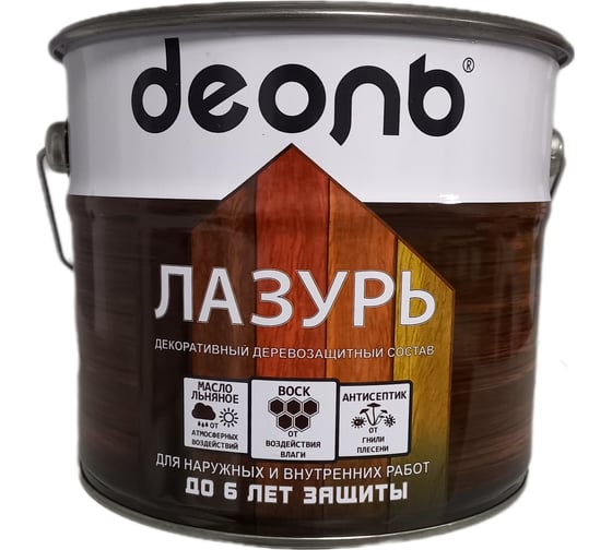 Декоративный деревозащитный состав (лазурь) ДЕОЛЬ Бук полуглянцевый 2,7 л DZSBU27