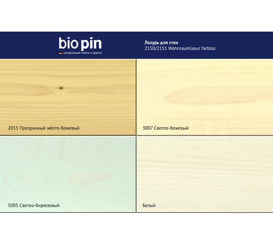 Лазурь для стен BIO PIN 2151 Wohnraumlasur weis белая 0,75 л 21511