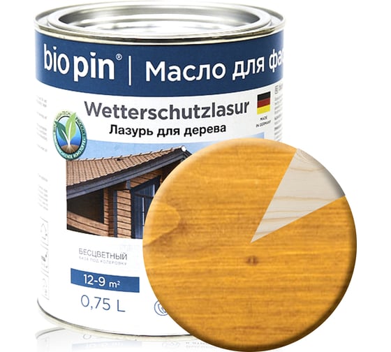Лазурь для дерева BIO PIN 2241 Wetterschutzlasur в цвете ДУБ 0,75 л 22411I101