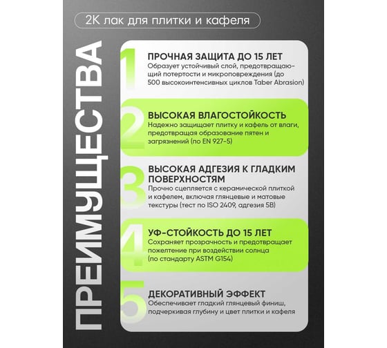 Полиуретановый лак MALARE 2к CARBON для защиты кафельной и керамической плитки, влагостойкий высокопрочный долговечный износостойкий, глянцевый, 0.7кг + 70 гр отвердител 4660504743795