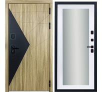 Дверь DIVA 77 Зеркало 2050x960 Правая Черный-Дуб янтарный - Д20 Белый софт УТ-00083562