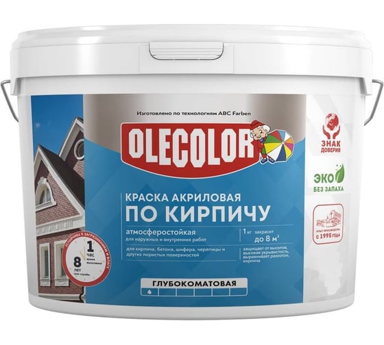 Краска акриловая OLECOLOR атмосферостойкая по кирпичу песочный 14 кг 4300015885