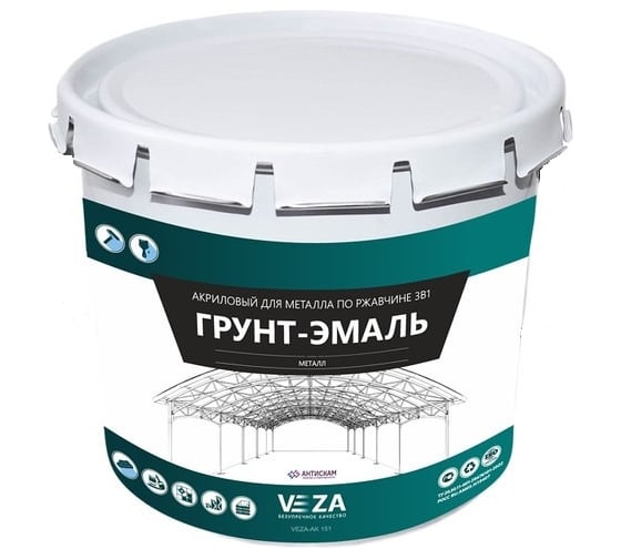 Грунт-эмаль акриловая Veza для металла, по ржавчине, 3 в 1, RAL 9003 А 129003АК151