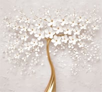 Обои Красивое золотое 3D дерево с белыми цветами на бежевом фоне Топ Фотообои флизелин, 300х270 см 02-6071-МF-3