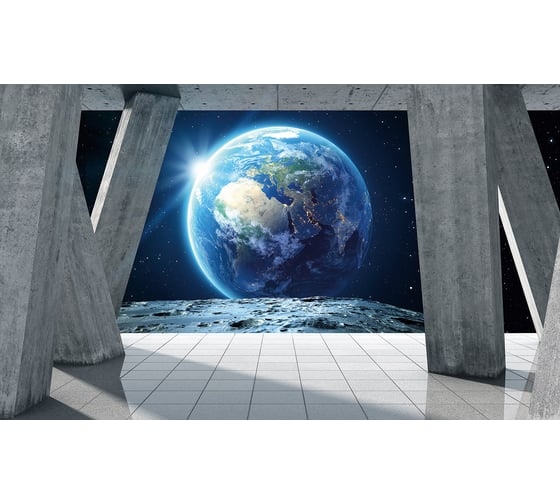 Обои Вид на планету Земля 3D через перспективу Топ Фотообои флизелин, 300х180 см 02-3065-F-32 1