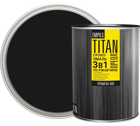 Грунт-эмаль по ржавчине Empils Titan Ореол ОРЕОЛ TITAN чёрный RAL 9005 0.75 л 0.75 кг 87289