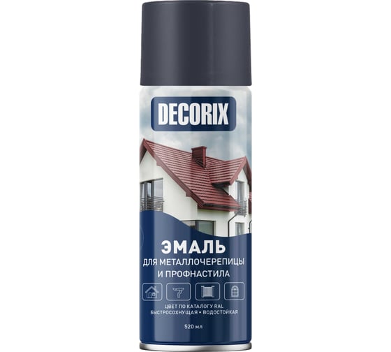 Аэрозольная эмаль для металлочерепицы и профнастила Decorix 520 мл, акриловая глянцевая RAL 7024, графитовый серый 0137-7024 DX