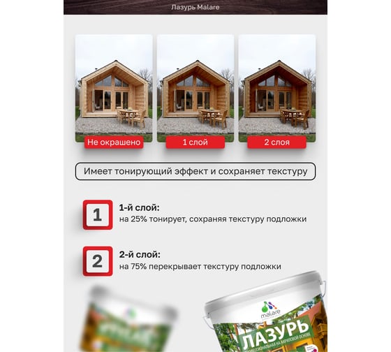 Лазурь-антисептик MALARE Professional для дерева, для любых деревянных поверхностей, акриловая, с антисептическим эффектом, быстроcохнущая без запаха, Желтый, 1,8 кг 4660504765957