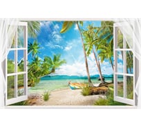 Обои Открытое окно с видом на морской пейзаж с пальмами Топ Фотообои флизелин, 200х129 см 03-1248-MV-4