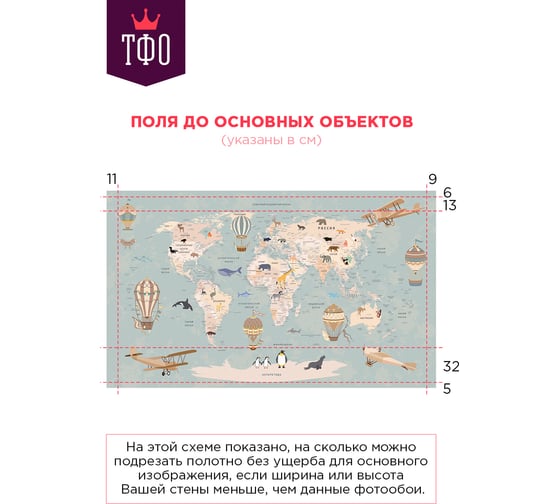 Обои Карта путешественника с животными, самолетами и воздушными шарами для детей на мятном фоне Топ Фотообои флизелин, 300х180 см 09-1043-МF-32