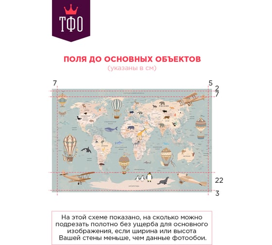 Обои Карта путешественника с животными, самолетами и воздушными шарами для детей на мятном фоне Топ Фотообои флизелин, 200х129 см 09-1043-MV-4