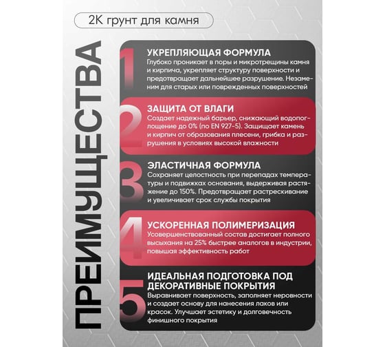 Полиуретановый грунт MALARE 2К CARBON для камня и кирпича, двухкомпонентный адгезионный влагостойкий износостойкий укрепляющий, эластичный (1.8 кг + 70 гр отвердитель) 4660504765360