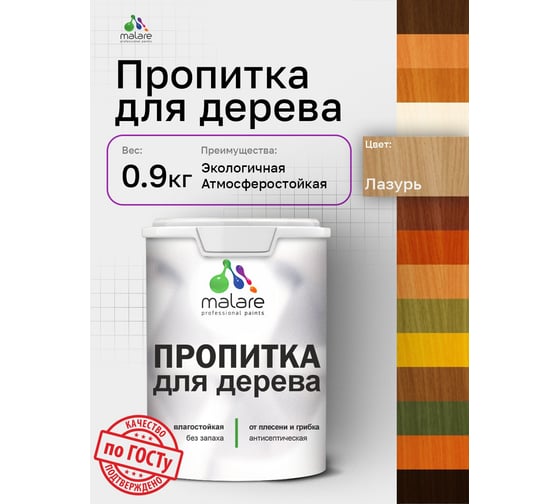 Пропитка для дерева MALARE от плесени и грибка с антисептическим эффектом, без запаха, полуматовая, прозрачный, 0,9 л 4660504766336