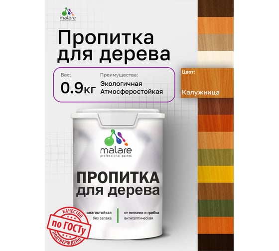 Пропитка для дерева MALARE от плесени и грибка с антисептическим эффектом, без запаха, полуматовая, калужница, 0,9 л 4660504766459