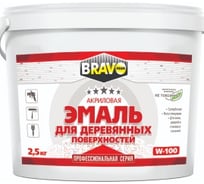 Эмаль BRAVO DECOR W-100 для окон, дверей, стеновых панелей, полуглянцевая, супербелая, 2,5 кг 12312