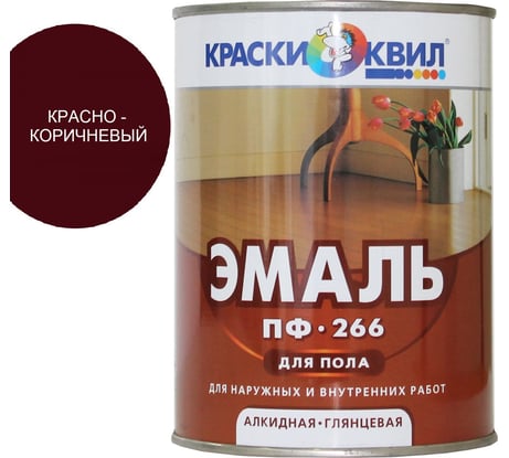 Эмаль для пола Краски квил ПФ-266 красно-корич., банка 0,9 кг 4607023390147